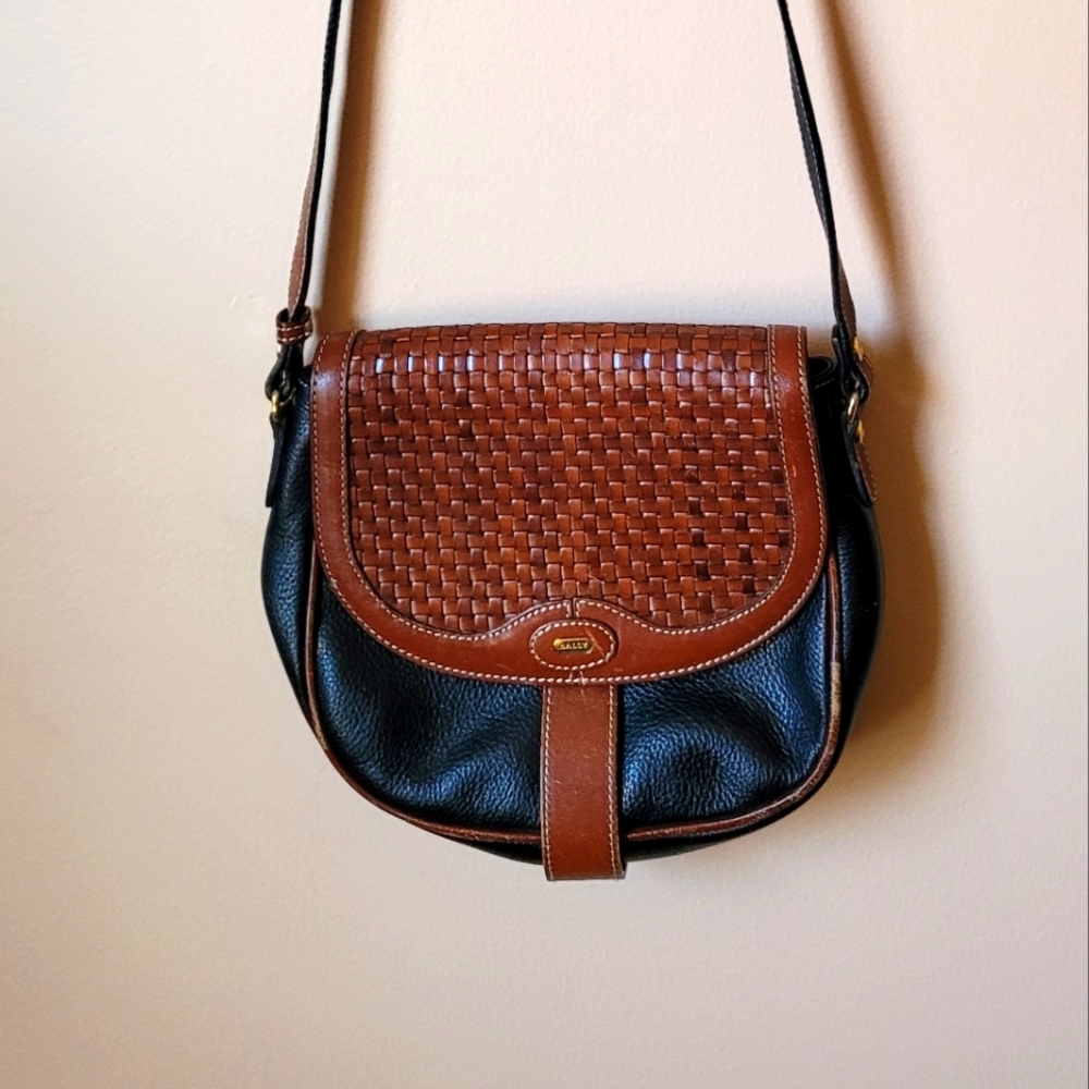 BALLY Vintage Woven Leather Brown black Crossbody Bag